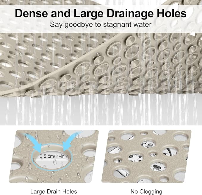 Anti Slip Shower Mat with Suction Cups, 23.6x35.4 Inch Quick Drain TPE Non Slip - Image 4