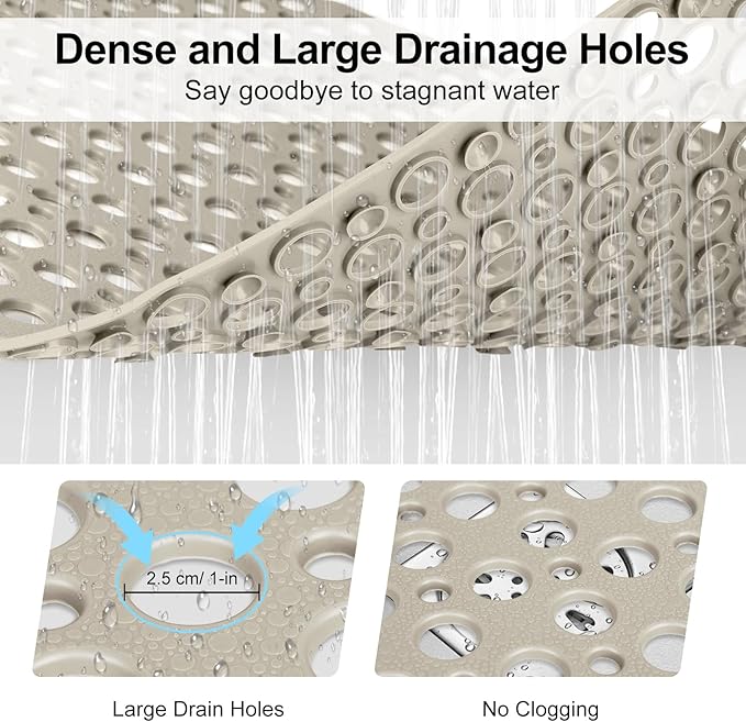 Anti Slip Shower Mat with Suction Cups, 27x27 Inch Quick Drain TPE Non Slip - Image 4