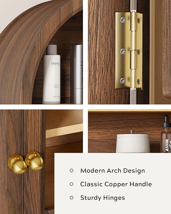 Arched Wall Cabinet with Acrylic Door, Large Wooden Wall Mounted Bathroom - Image 4