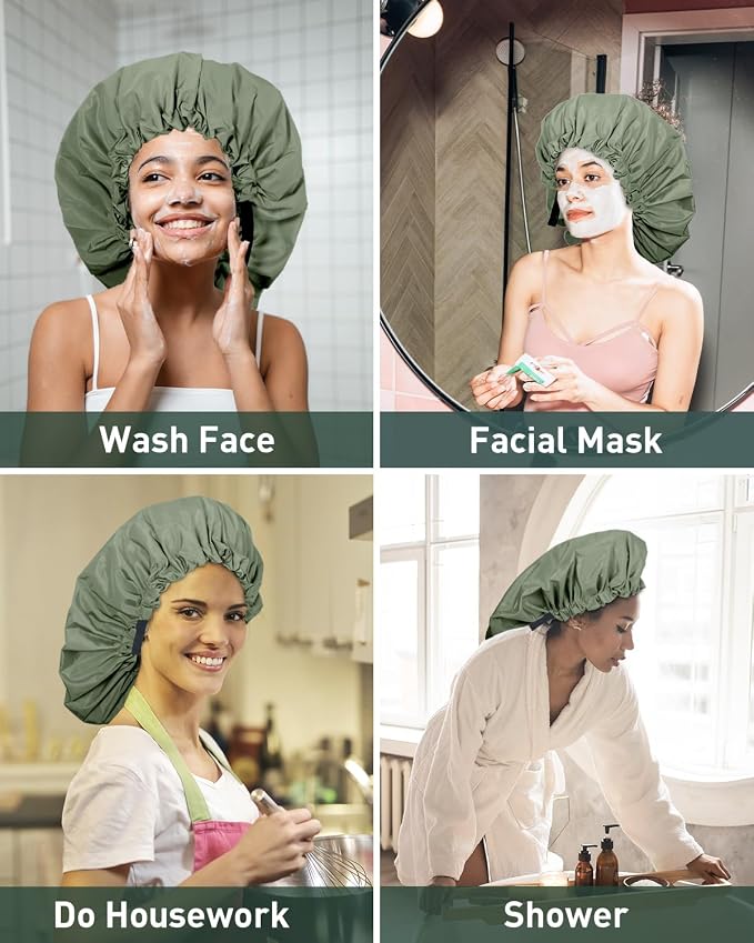 Aquior Shower Cap for Women, Extra Adjustable Shower Caps for Women - Image 8