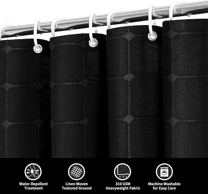 MitoVilla 72 x 78 Black Farmhouse Shower Curtain Set, Boho 78 inch Long - Image 3