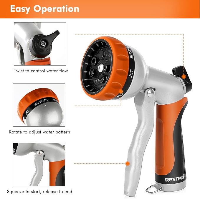 RESTMO Garden Hose Nozzle, Heavy Duty Metal Water Hose Nozzle - Image 4