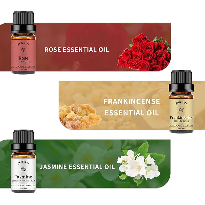 yethious Frankincense Jasmine Rose Essential Oil 100% Organic Pure Rose - Image 2