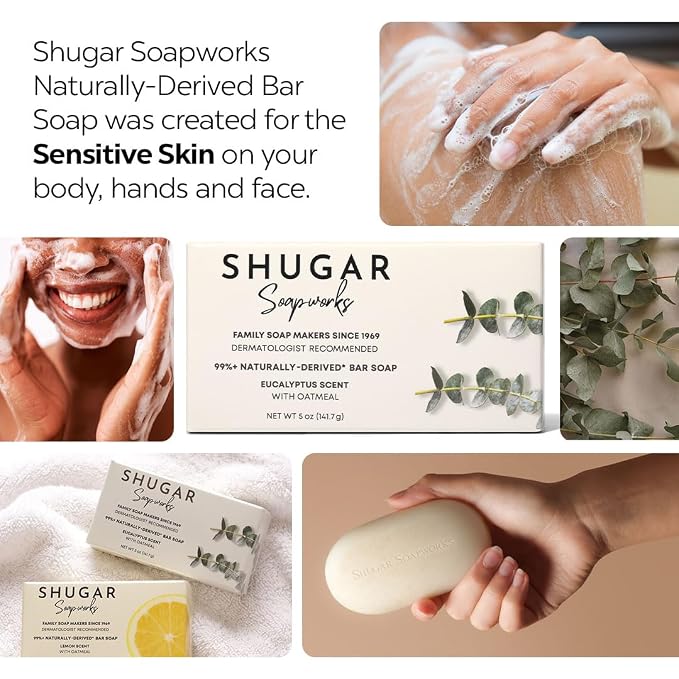 Shugar Soapworks Oatmeal & Eucalyptus 5 oz Beauty Bar Soap 8-Pack | Plant-Based - Image 2