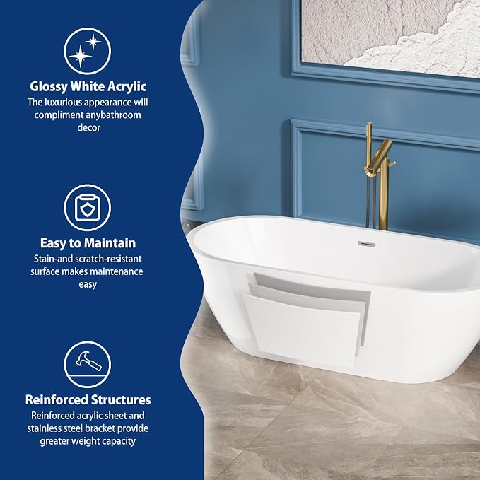 Sarlai 67 Inch Acrylic Freestanding Soaking Bathtub Contemporary Soaking White - Image 5