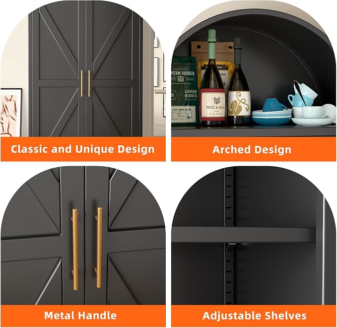73'' Tall Metal Arched Cabinet, Modern Black Arch Bookshelf Display Cabinet - Image 5