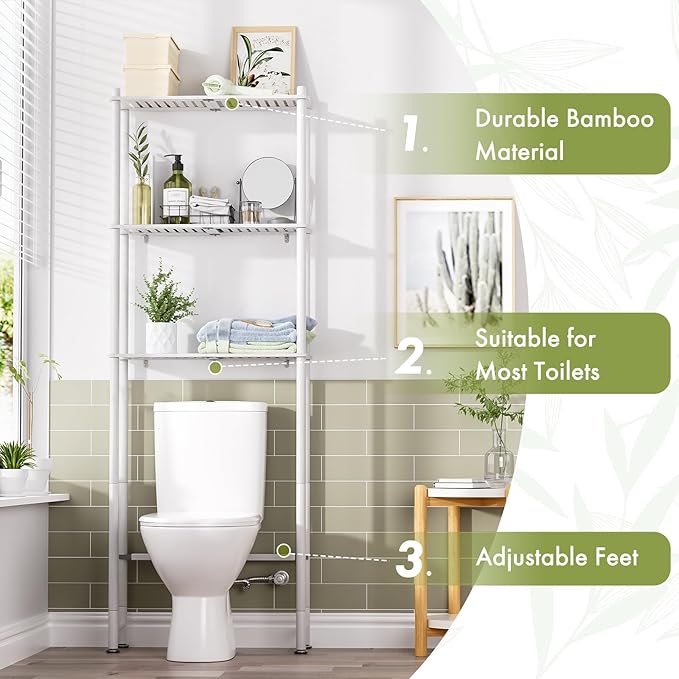 AmazerBath Bamboo Over The Toilet Storage Shelf, Over Toilet Bathroom Organizer - Image 4