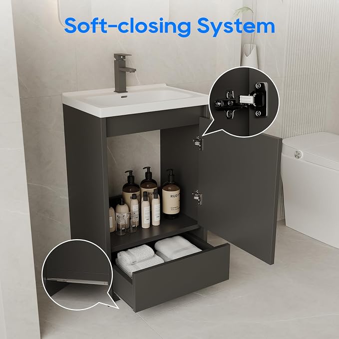 Bathroom Vanity with Sink 20 Inch, Modern Freestanding Bathroom Storage Cabinet - Image 3