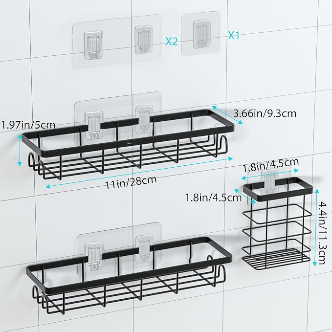 Shower Caddy Organizer with Hooks, Self Adhesive Bathroom Shelves, Shower - Image 2