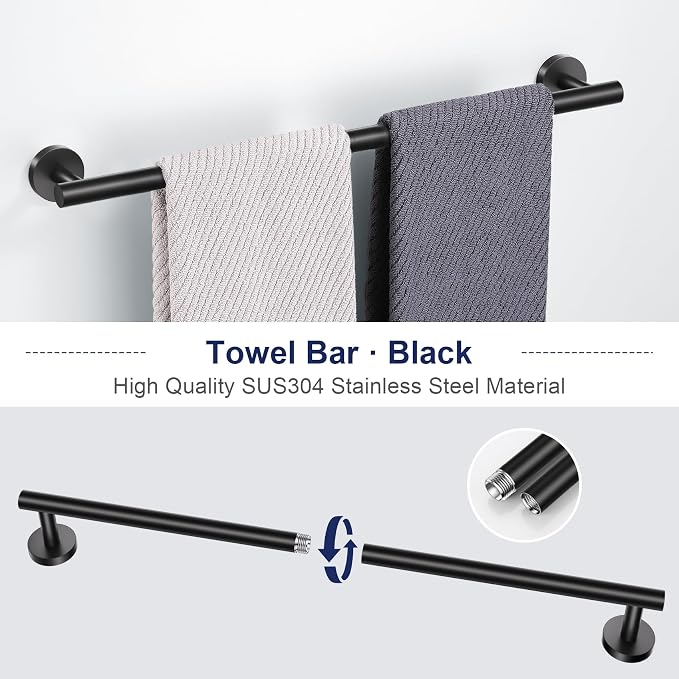 5-Piece Towel Bar Set Black Bathroom Hardware Accessories Set Upgraded Toilet - Image 4