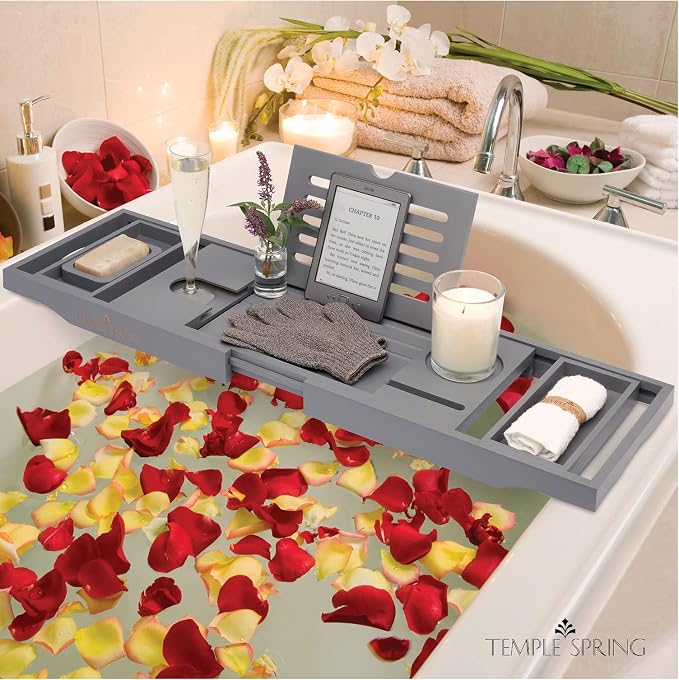 Temple Spring Wooden Bathtub Tray, Bamboo Bathroom Accessories, Bath Tray - Image 8