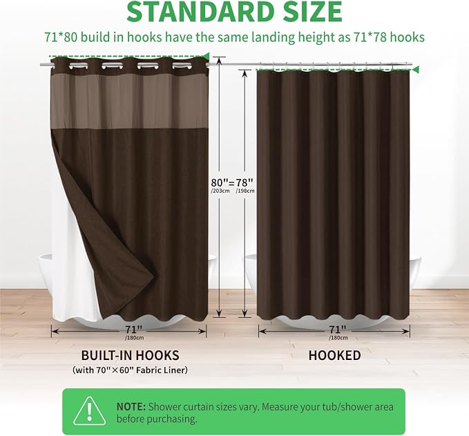 Long No Hooks Needed Linen Textured Shower Curtain - Image 7