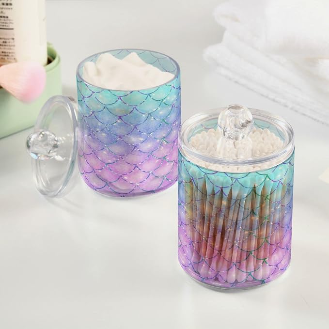 MNSRUU 4 Pack Qtip Holder Organizer Dispenser Pink Blue Mermaid Scales Bathroom - Image 5