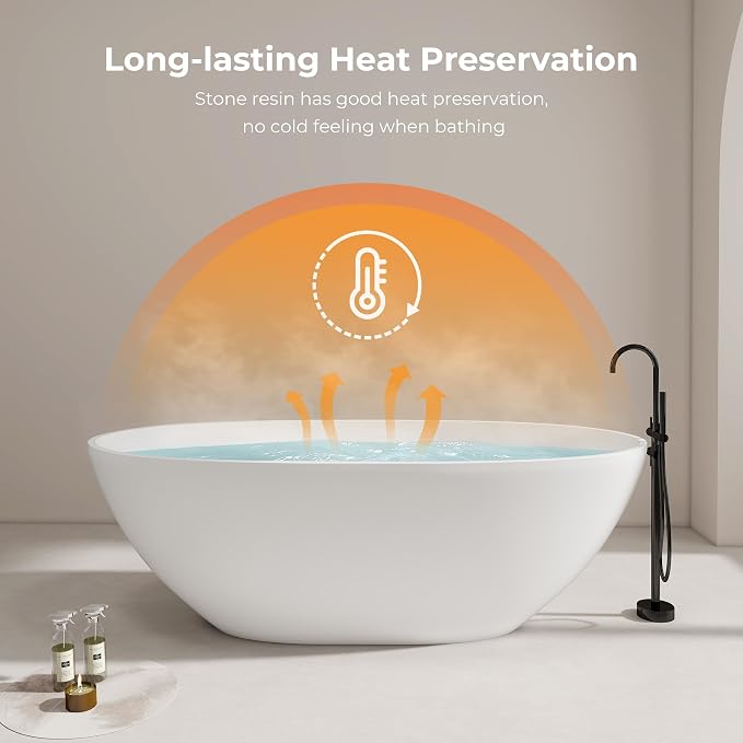 71" Premium Solid Surface Freestanding Bathtubs, Oval Stone Resin Tub - Image 8