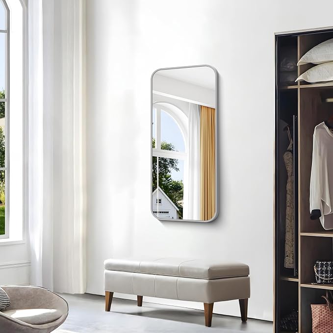 BONEWEI Silver Bathroom Mirror, 20x40 inch Wall Mirror - Image 6