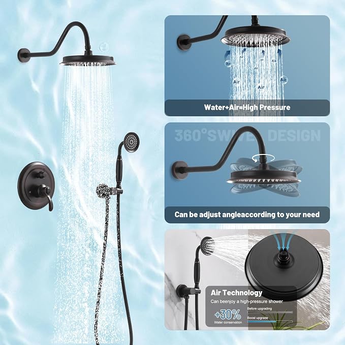 Antique Shower Head Faucet Set, Oil Rubbed Bronze Vintage Wall Mount Shower - Image 4