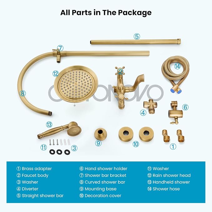 gotonovo Bathroom Classic Exposed Shower Faucet Wall Mount Shower System 8 Inch - Image 9