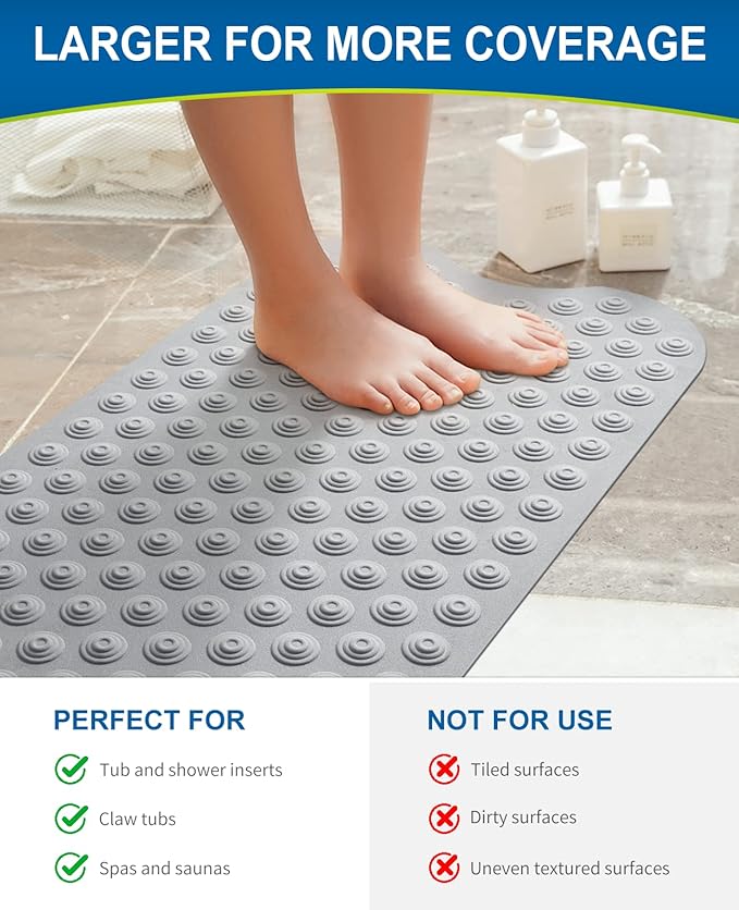 Bligli Bathtub Mat Non-Slip Without Suction Cups, 39x16inch Extra Long Bath Mats - Image 4