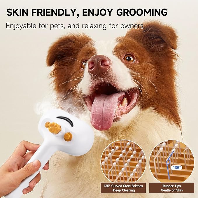 Pet Steam Brush for Dog & Cat – 3-in-1 Spray Hair Removal Comb for Shedding & - Image 3