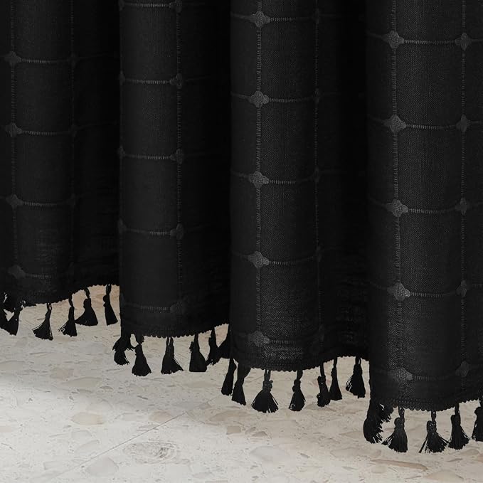 MitoVilla 72 x 84 Black Boho Extra Long Shower Curtain, Modern Farmhouse 84 - Image 5