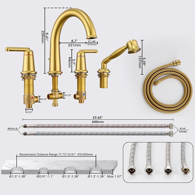 Roman Tub Faucet Set with Hand Shower, KRUZOO Bathtub Faucet Set Trim Kit with - Image 7