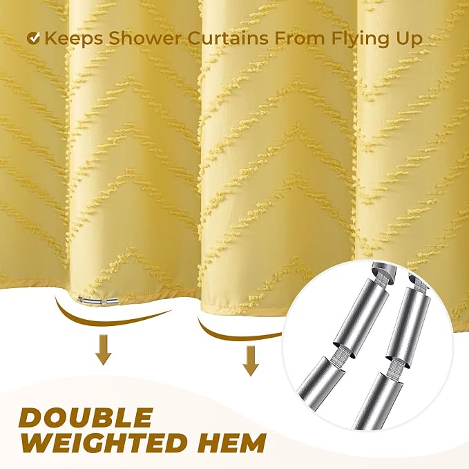 Yellow Shower Curtain Boho Farmhouse Shower Curtain 72 x 72 Tufted Chevron - Image 5
