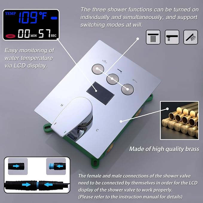 Shower Faucet Set Polished Chrome Shower System Luxury 12 Inch Wall Mounted - Image 3