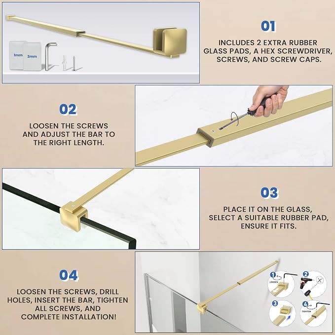 Shower Door Glass Support Bar, 26.96" to 48.54" Adjustable Stainless Steel - Image 7