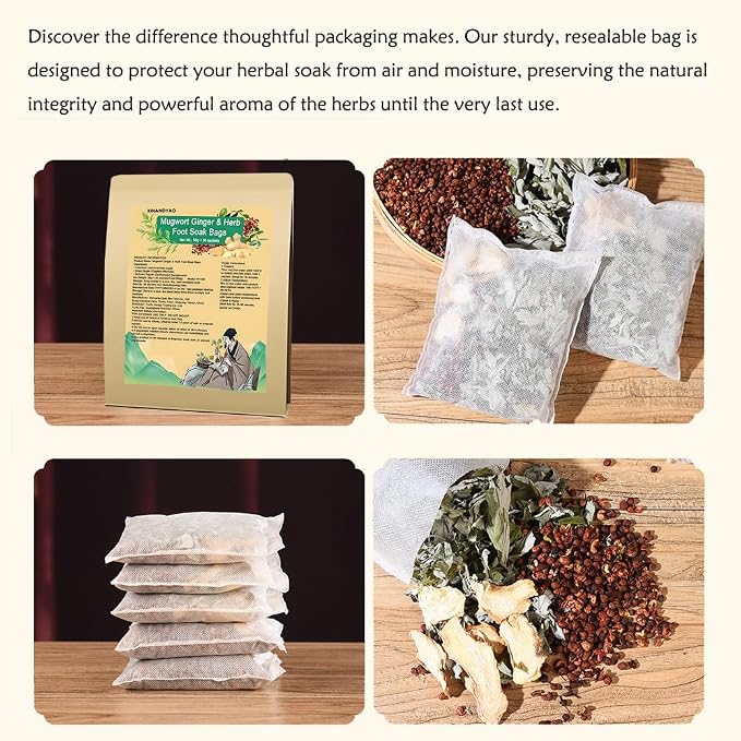 Mugwort Ginger Herb Foot Soak Bags 31.7OZ, Lymphatic Drainage Chinese Herbal - Image 2