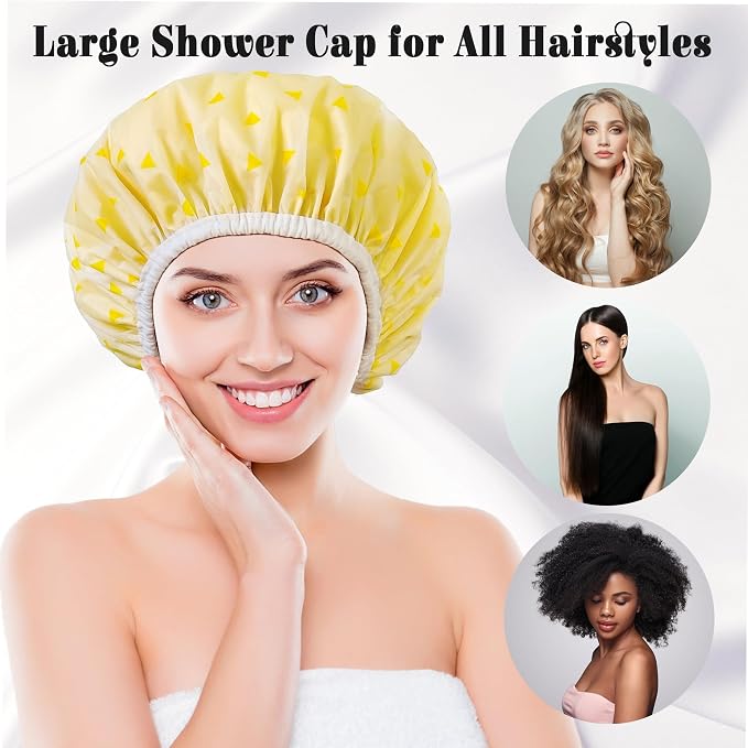 Shower Cap for Women, Shower Caps Reusable Waterproof, Large Plastic Satin - Image 4