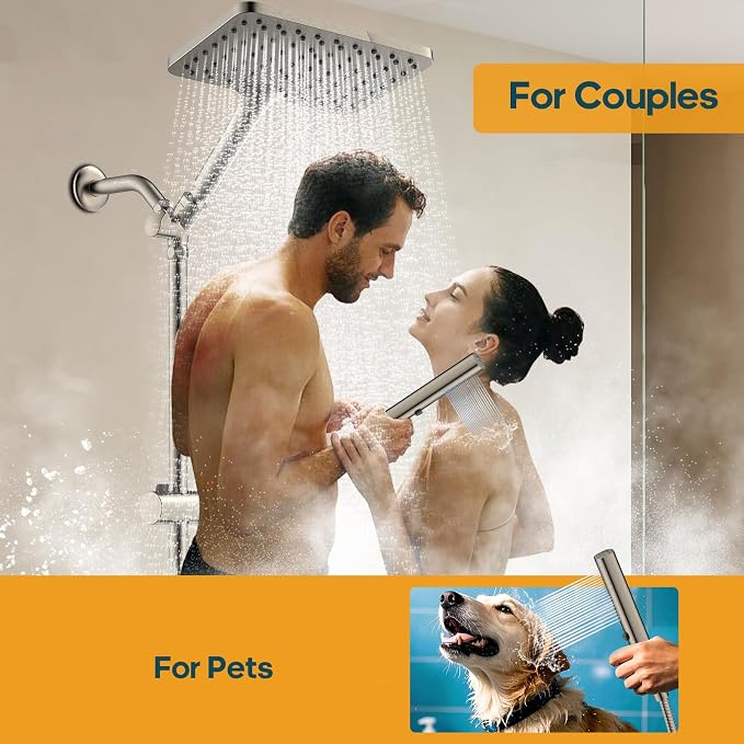 Shower Heads with Handheld Spray Combo Brushed Nickel, 10 Inch High Pressure - Image 5