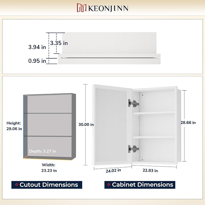 Keonjinn 24” x 30” White Bathroom Medicine Cabinets - Image 2