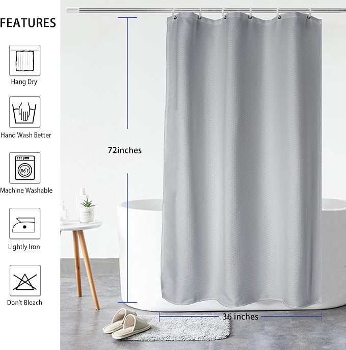 AooHome Stall Size Fabric Shower Curtain, 36 Width by 72 Height Inch Waffle - Image 3