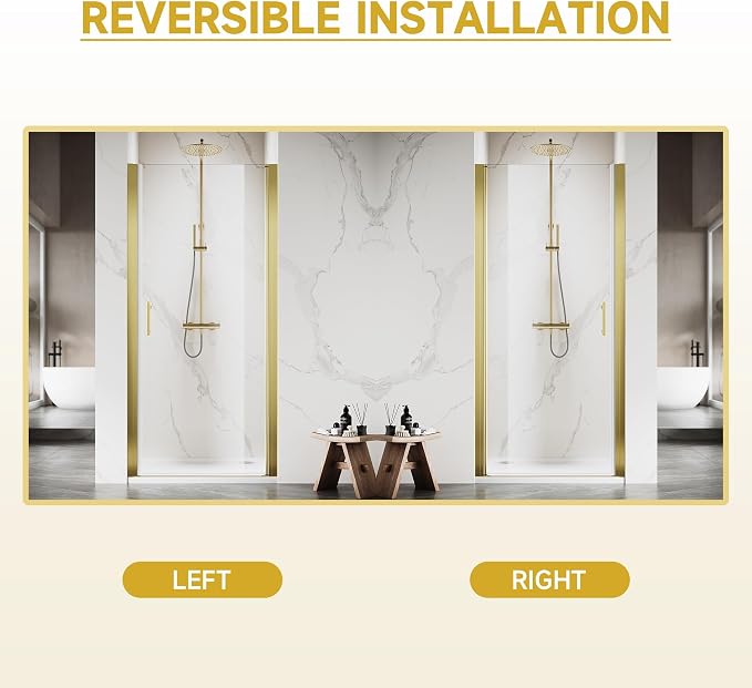 Pivot Shower Door 33.5-35" W x 72" H, Semi-Frameless Shower Door - Image 8