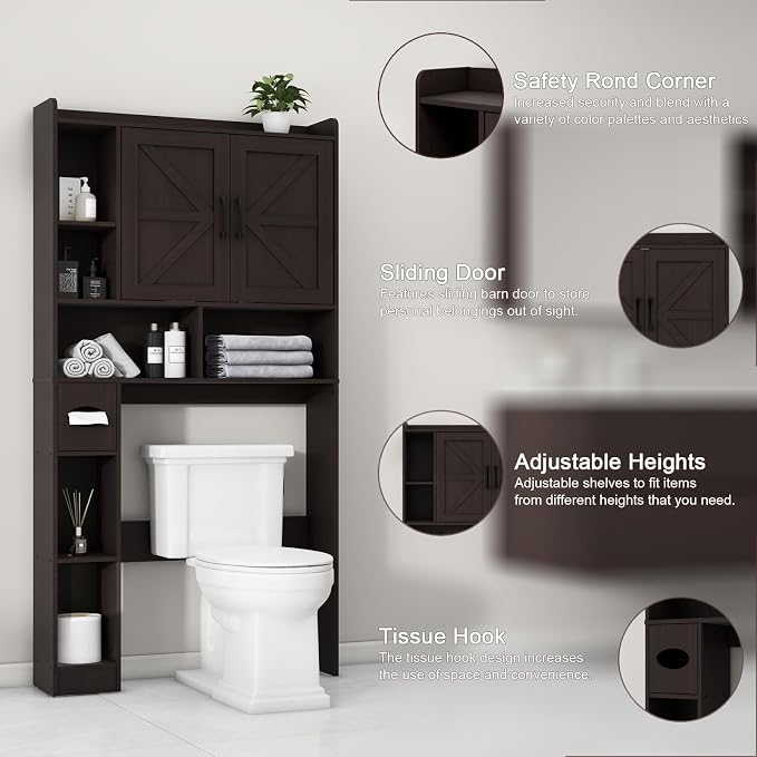 Vabches Over The Toilet Storage Cabinet, Farmhouse Storage Cabinet Over Toilet - Image 3