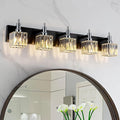 Black Chrome Bathroom Vanity Lights, 5 Lights Modern Crystal Bathroom Lighting by HUOKU