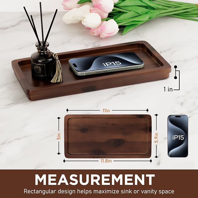Bathroom Vanity Tray 11.8x5.9in of Acacia Wood - Image 2