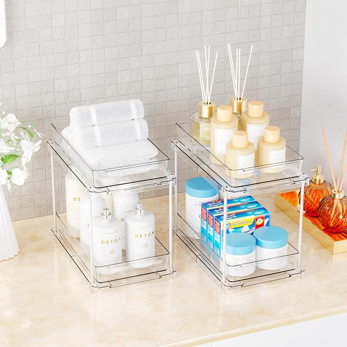 Yieach 2 Pack Pull Out Under the Sink Organizer, 2 Tier 10.6″ High Medicine - Image 9