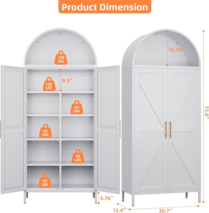 GangMeri Farmhouse Kitchen Pantry Cabinet, Arched Storage Cabinet - Image 2