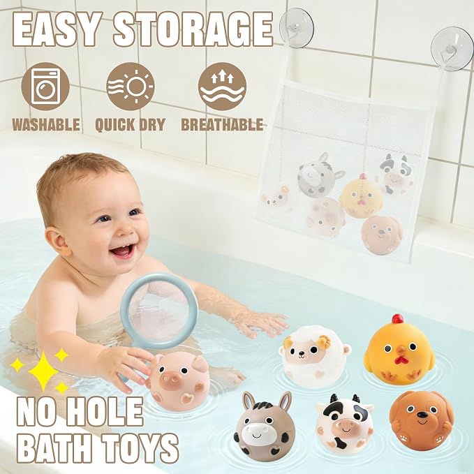 No-Hole Farm Bath Toys for Toddlers 1-3 | Slide, Basketball Hoop & 6 Animal Set - Image 5