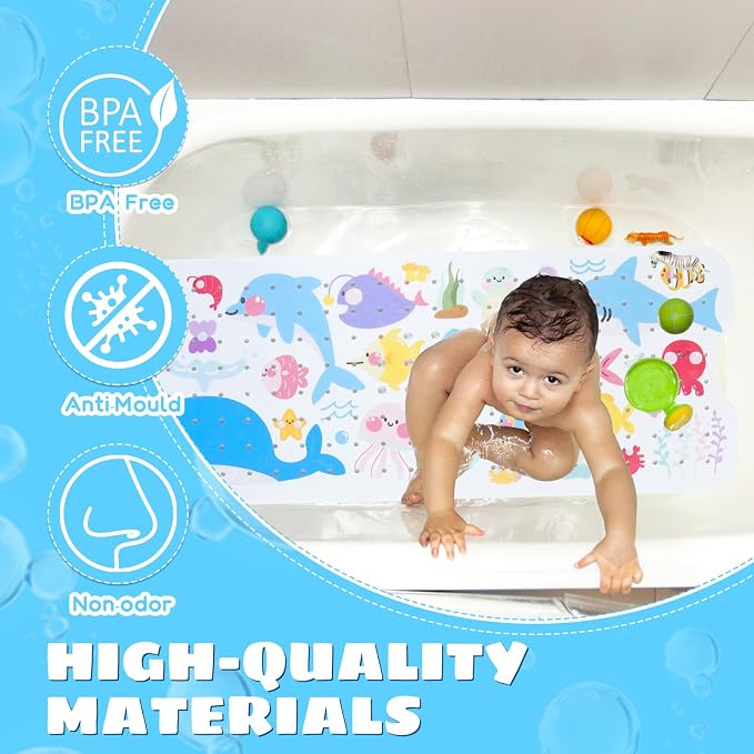 Baby Bath Mat for Tub Non Slip Kids Bathtub Mat Extra Long 40X16 Inch Toddler - Image 2