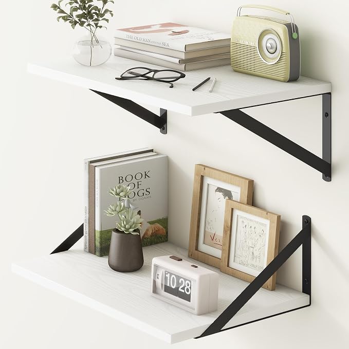 Fun Memories White Floating Shelves 18 Inch Long, Rustic Floating Shelf by FunMemories
