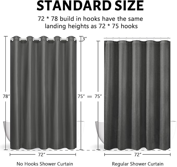 Furlinic No Hook Long Shower Curtain 78 Length, Soft Polyester Fabric Wahable - Image 6
