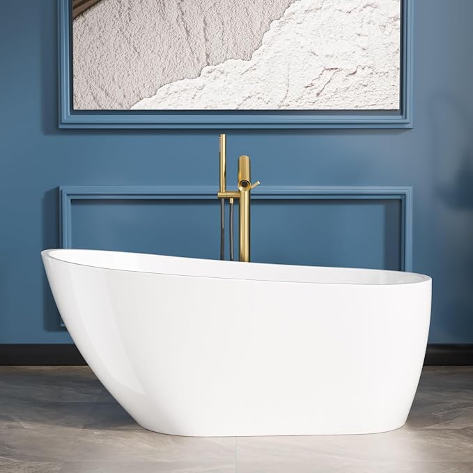 Sarlai 59 Inch Acrylic Freestanding Soaking Bathtub Contemporary Soaking White by Sarlai