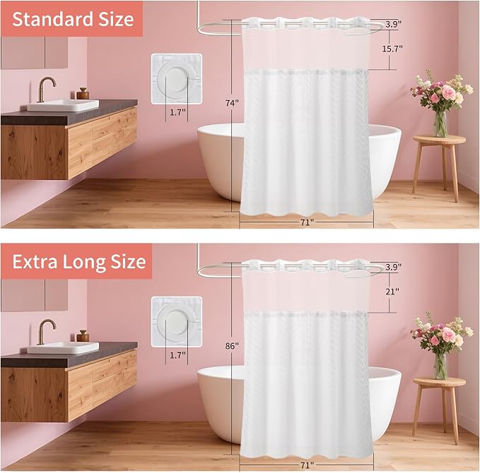 Hookless Shower Curtain with Snap in Liner 71" x 86" Double-Layer Waterproof - Image 6