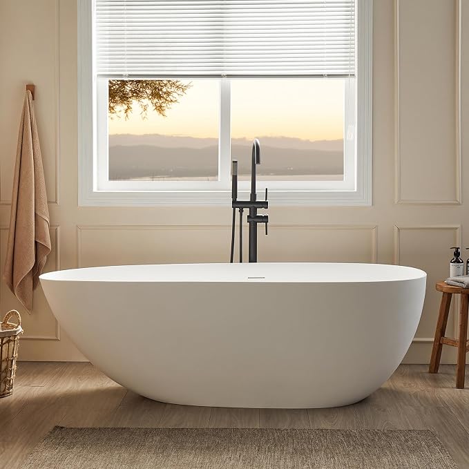 Cpingao 63" Stone Resin Freestanding Bathtub, Oval Solid Surface Contemporary by Cpingao
