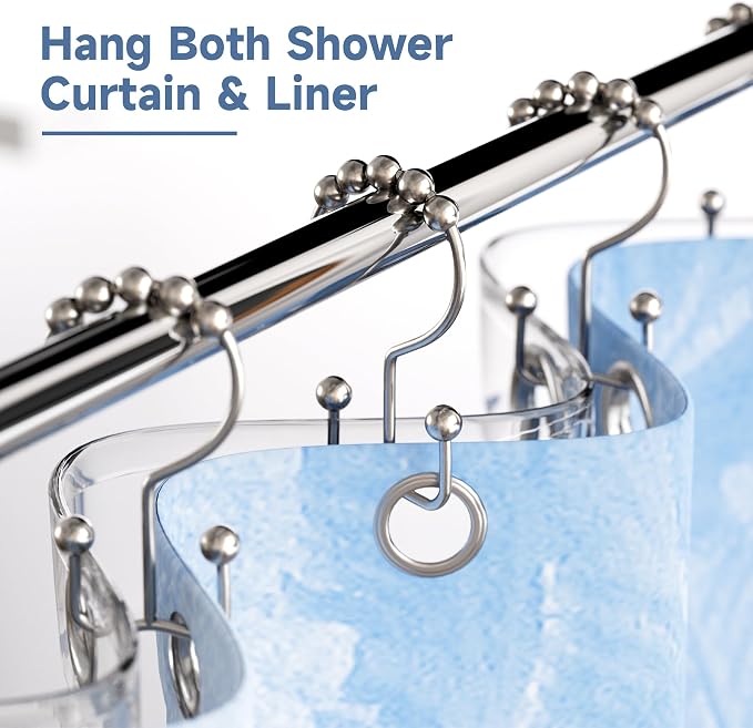 Titanker Shower Curtain Hooks Rings, Rust Resistant Metal Double Glide Shower - Image 2