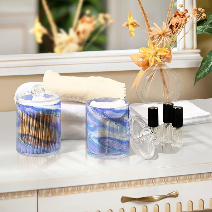 MNSRUU 4 Pack Qtip Holder Organizer Dispenser Liquid Shiny Blue Bathroom - Image 7