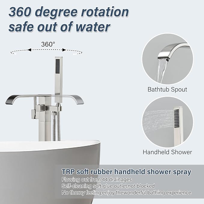 Freestanding Bathtub Faucet Brushed Nickel Tub Filler Floor Mount Single Handle - Image 6