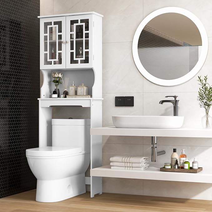 COSTWAY Over The Toilet Storage Cabinet, Bathroom Shelf Over Toilet, Double - Image 5